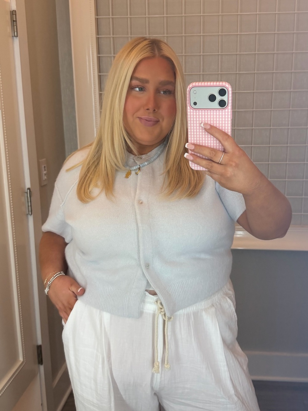 Free People Light Blue Cropped Button Cardigan Sweater